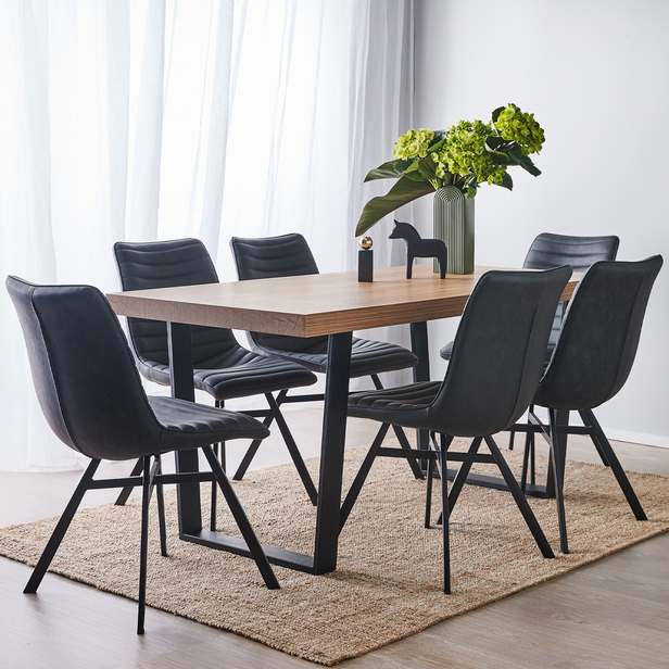 6 Seater Dining Set With Darian Chairs, Charcoal Dining Chairs Set Of 6