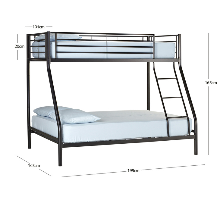 Bobbi Triple Bunk Bed In Black, Bunk Bed Dimensions Height