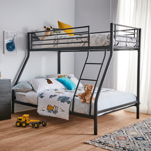 Bobbi Triple Bunk Bed In Black, 3 Tier Bunk Beds With Mattresses