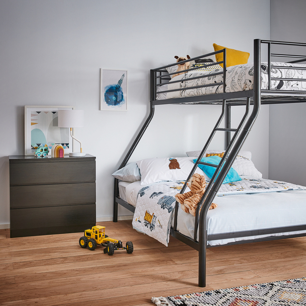 Bobbi Triple Bunk Bed In Black, Triple Bunk Bed With Desk Metal Storage Ideas