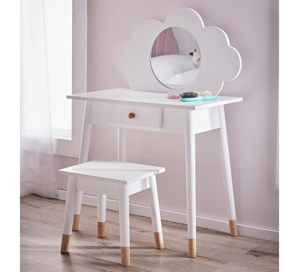 Cloud Kids Dressing Table Set, Children S Vanity Table With Mirror And Bench