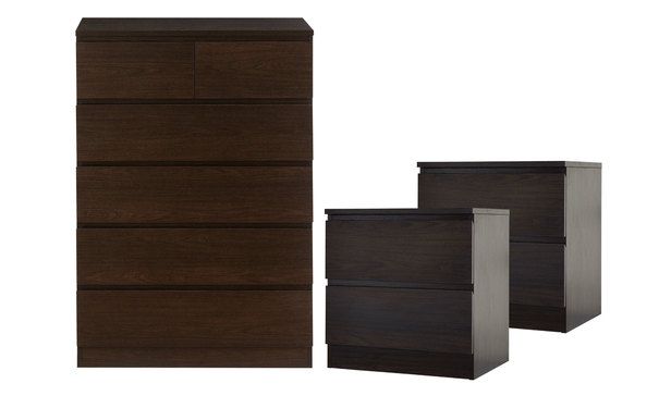 Como 3 Piece Bedroom Set In Black Brown, Tallboy Dresser And Bedside Table Set