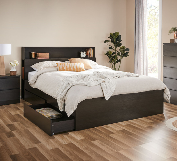 Como Double Bed With Storage In Black Brown, Wooden Double Beds With Drawers Underneath