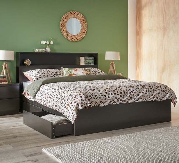 Como Queen Bed With Storage In Black Brown, Queen Platform Bed With Drawers Black