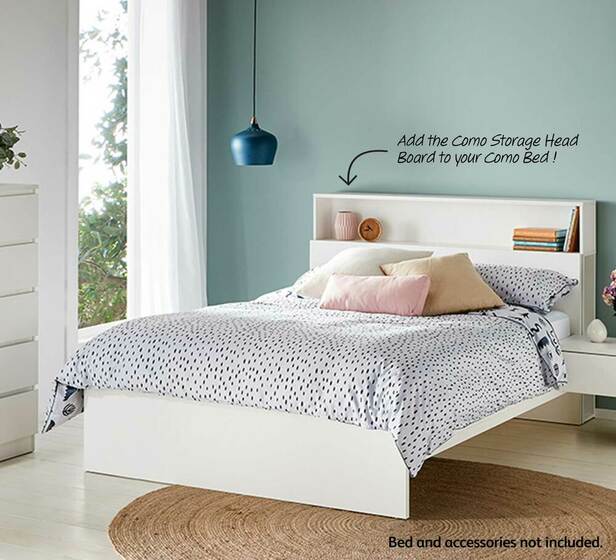 Como Double Storage Bedhead In White, Single Bed With Bookcase Bedhead