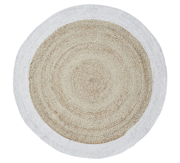 Hazel Small Jute Rug In White, Small Round Straw Rug