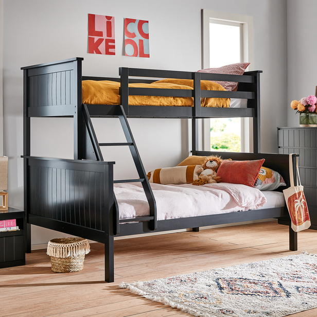 Jordan Triple Bunk Bed In Black, Black Bunk Beds With Storage