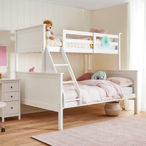 Jordan Triple Bunk Bed In White, Bunks And Beds