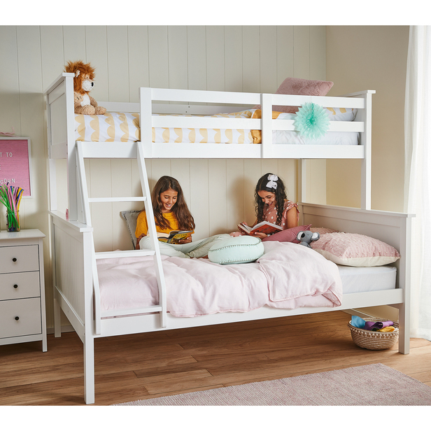 Jordan Triple Bunk Bed In White, Three Bunk Beds In One