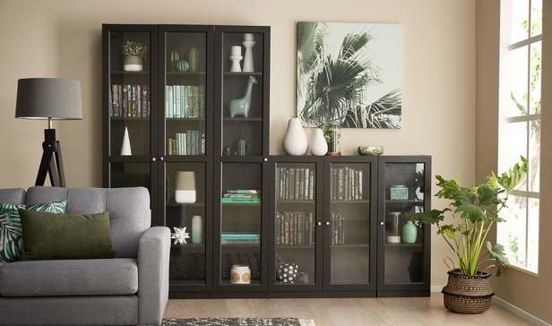 Kobi Large Narrow Bookcase With Glass, How To Make Glass Doors For Bookcase