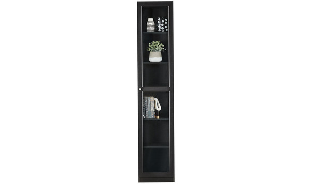Kobi Large Narrow Bookcase With Glass, Large Black Bookcase With Doors