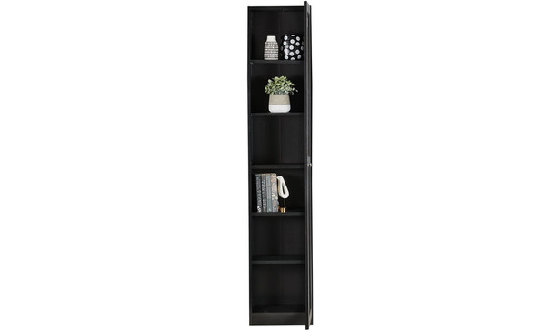 Kobi Large Narrow Bookcase With Glass, Black Wood Bookcase With Glass Doors