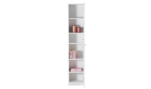 Kobi Large Narrow Bookcase With, Slim White Bookcase With Door