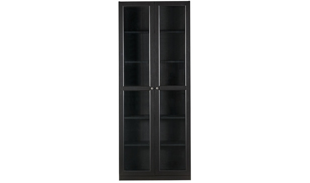 Kobi Large Wide Bookcase With Glass, Black Bookcase Glass Shelves