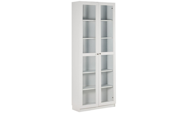 Kobi Large Wide Bookcase With Glass, White Bookcase With Glass Doors