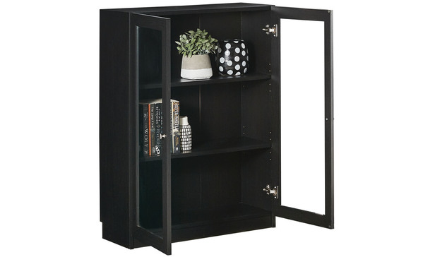 Kobi Small Wide Bookcase With Glass, How To Put Glass Doors On A Bookcase