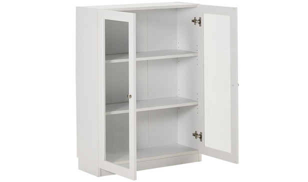 Kobi Small Wide Bookcase With Glass, White Bookcase With Glass Doors