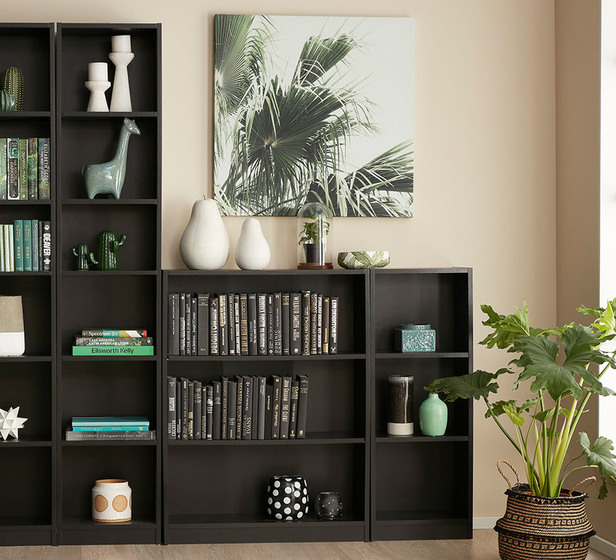 Kobi Small Wide Bookcase In Black, Extra Wide Low Bookcase