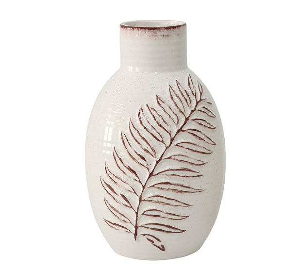Embossed Leaf Imprint Ceramic Vase