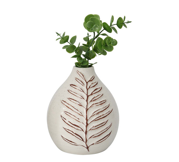 Embossed Deluxe Leaf Imprint Ceramic Vase